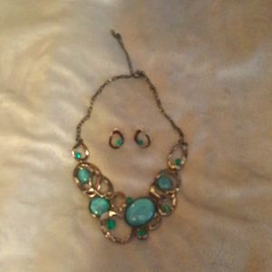 Antique silver tone necklace and earring set